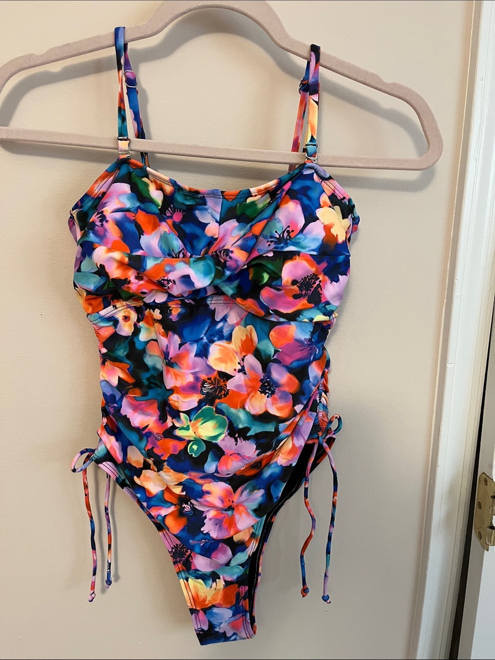 Younique Vibrant Floral One-Piece Swimsuit - Orange, Pink, Blue, Purple, Small